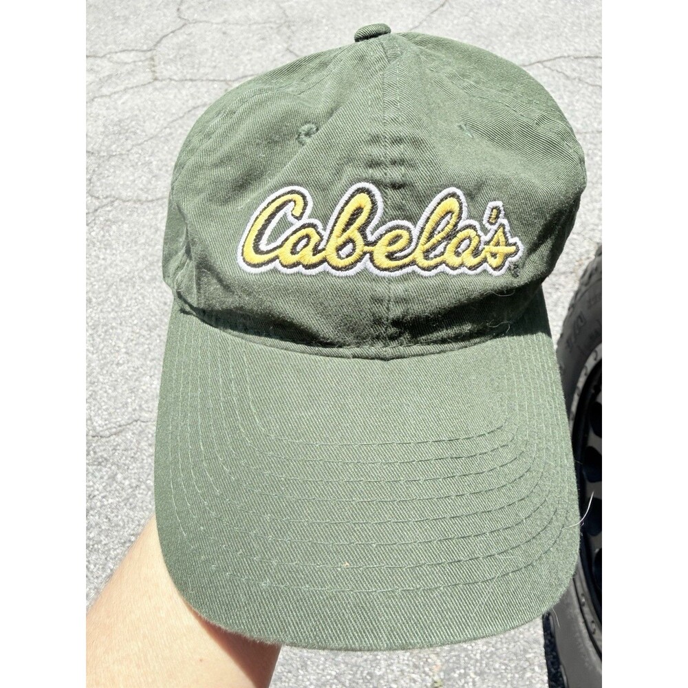Vintage Cabela's Green with Yellow Embroidered Script Adjustable Strap Cap Hat